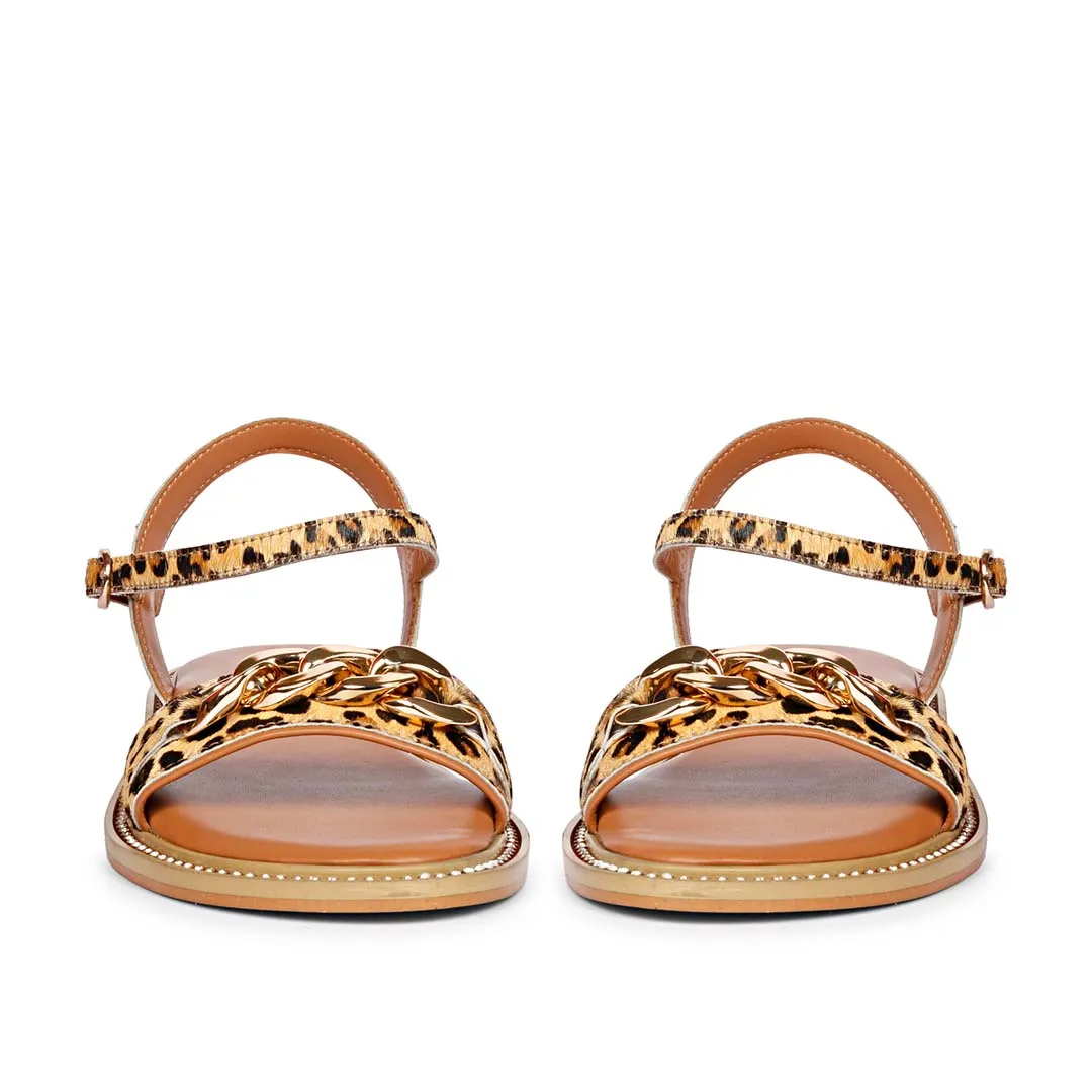 Saint Bellini Gold Metal Decor Tan Leather Sandals