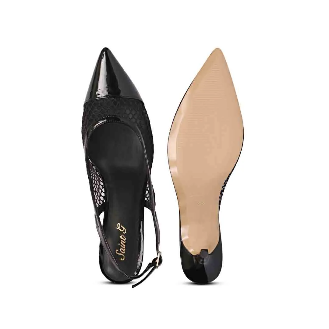 Saint Katy Black Slingback Mesh Pumps