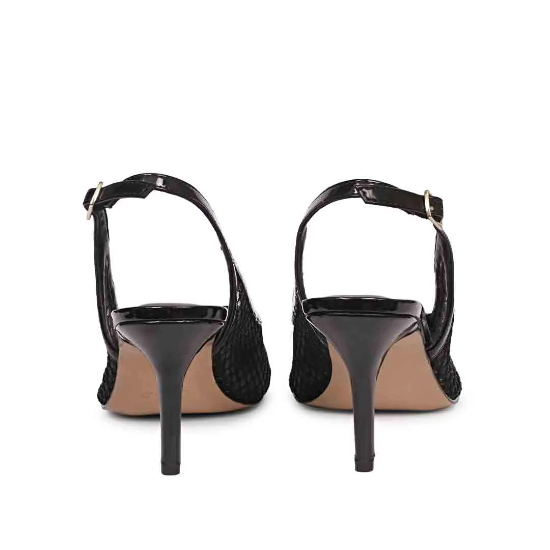 Saint Katy Black Slingback Mesh Pumps