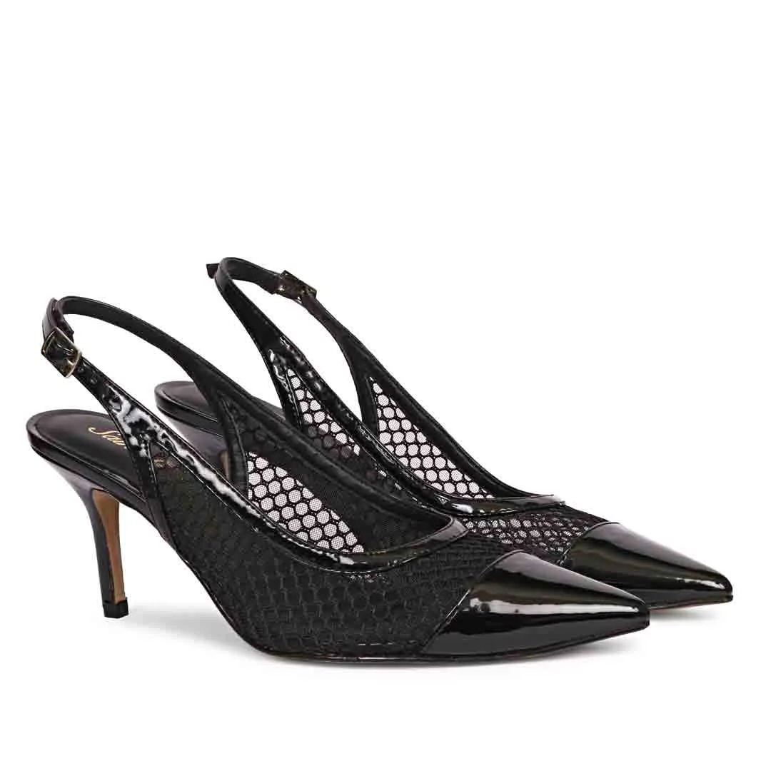 Saint Katy Black Slingback Mesh Pumps