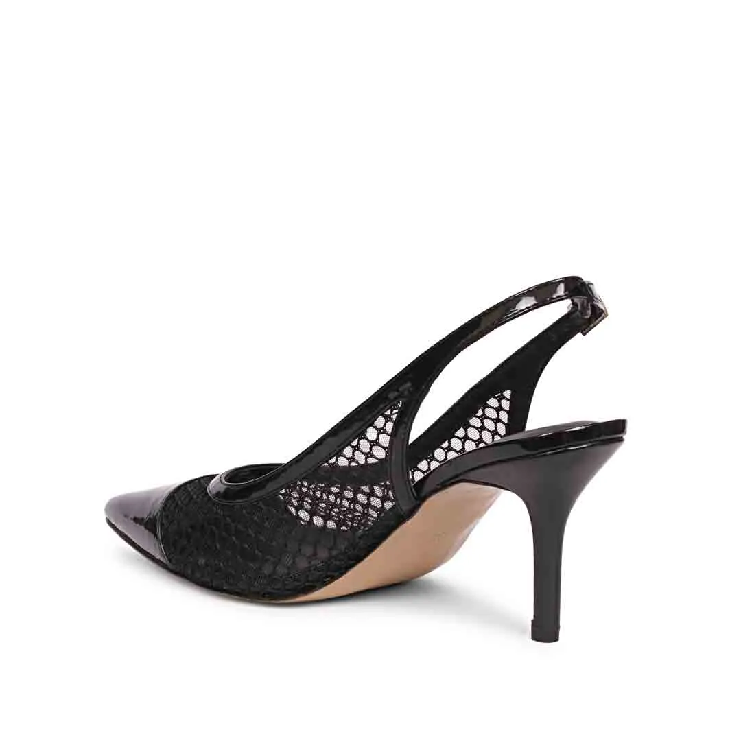 Saint Katy Black Slingback Mesh Pumps