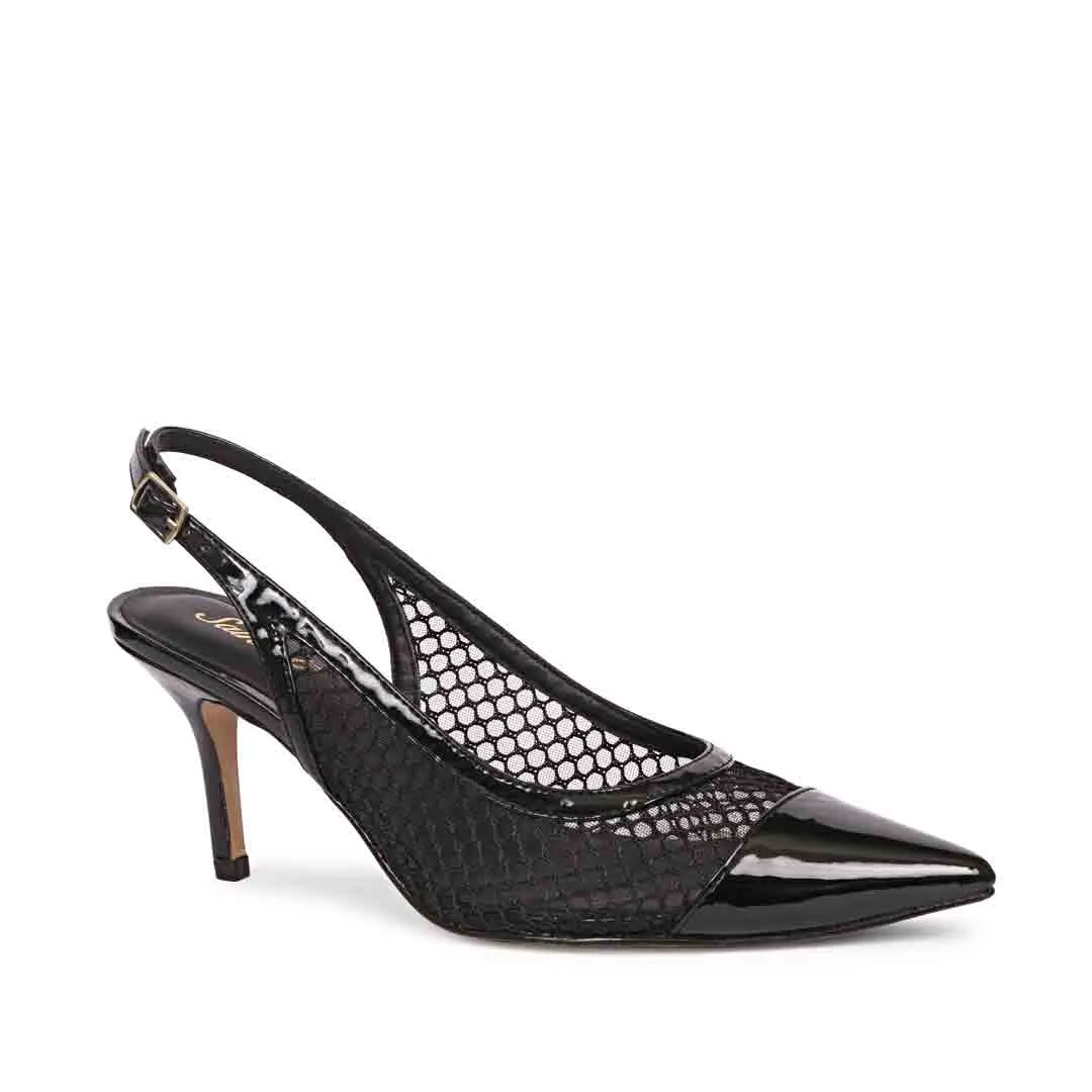 Saint Katy Black Slingback Mesh Pumps