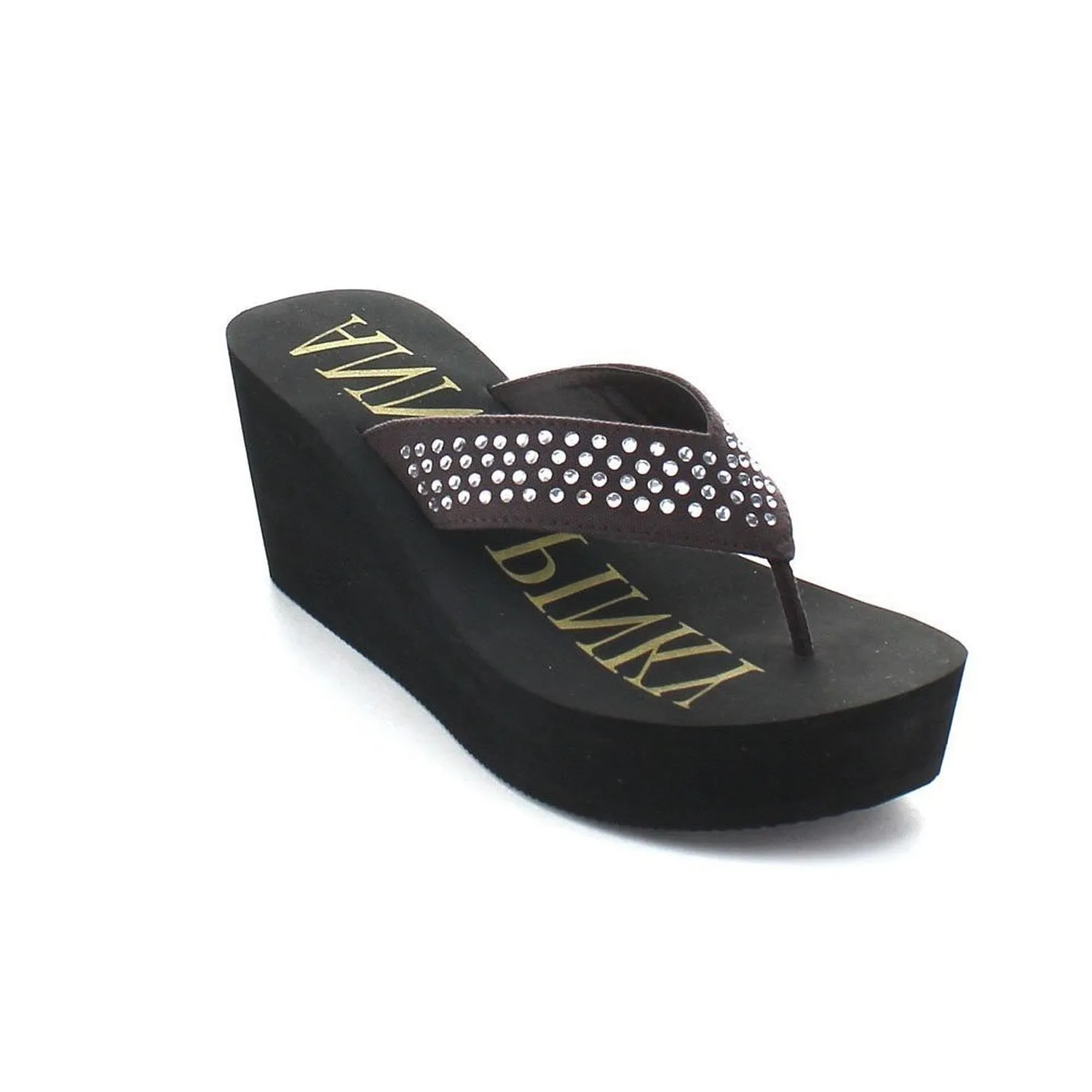 Studded Women's Thong Flip Flop Wedge Platform Sandals