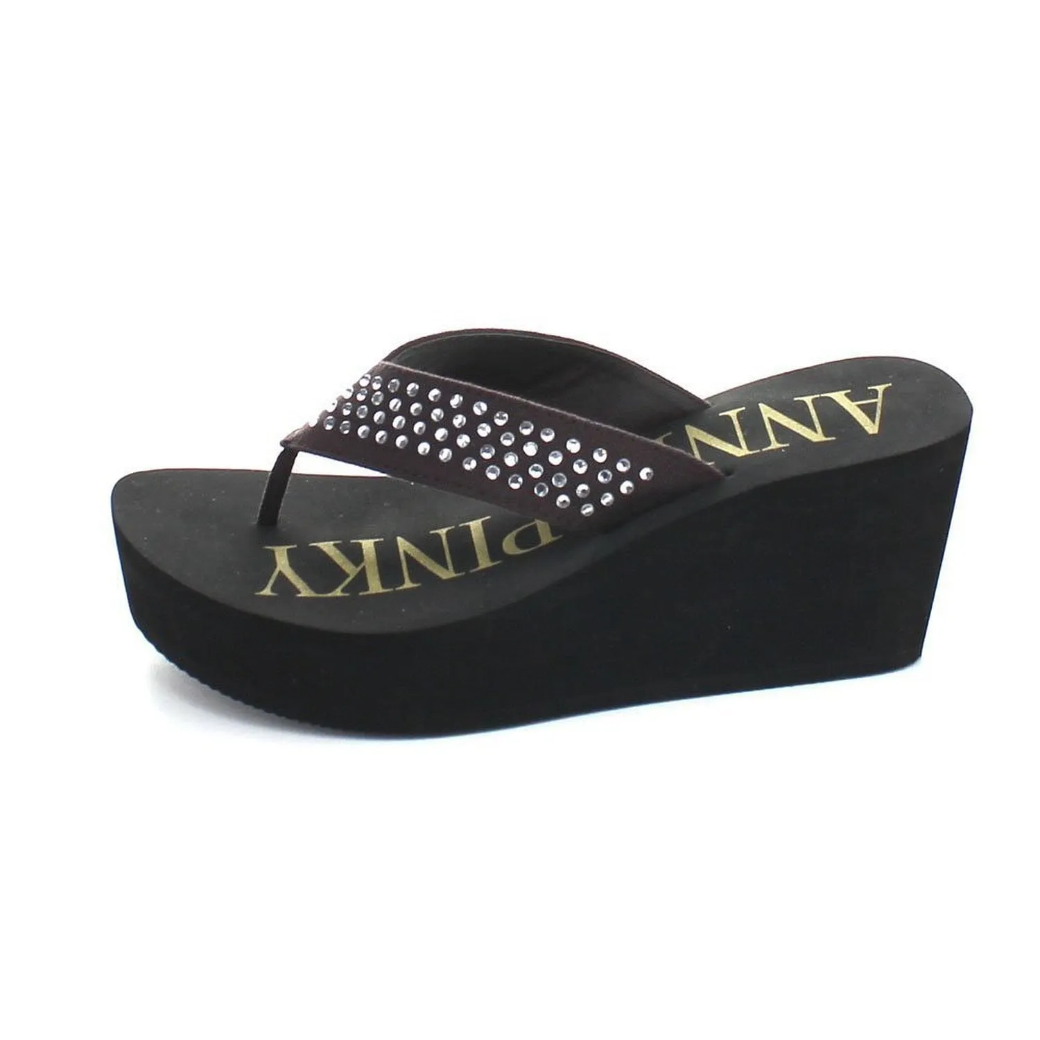 Studded Women's Thong Flip Flop Wedge Platform Sandals