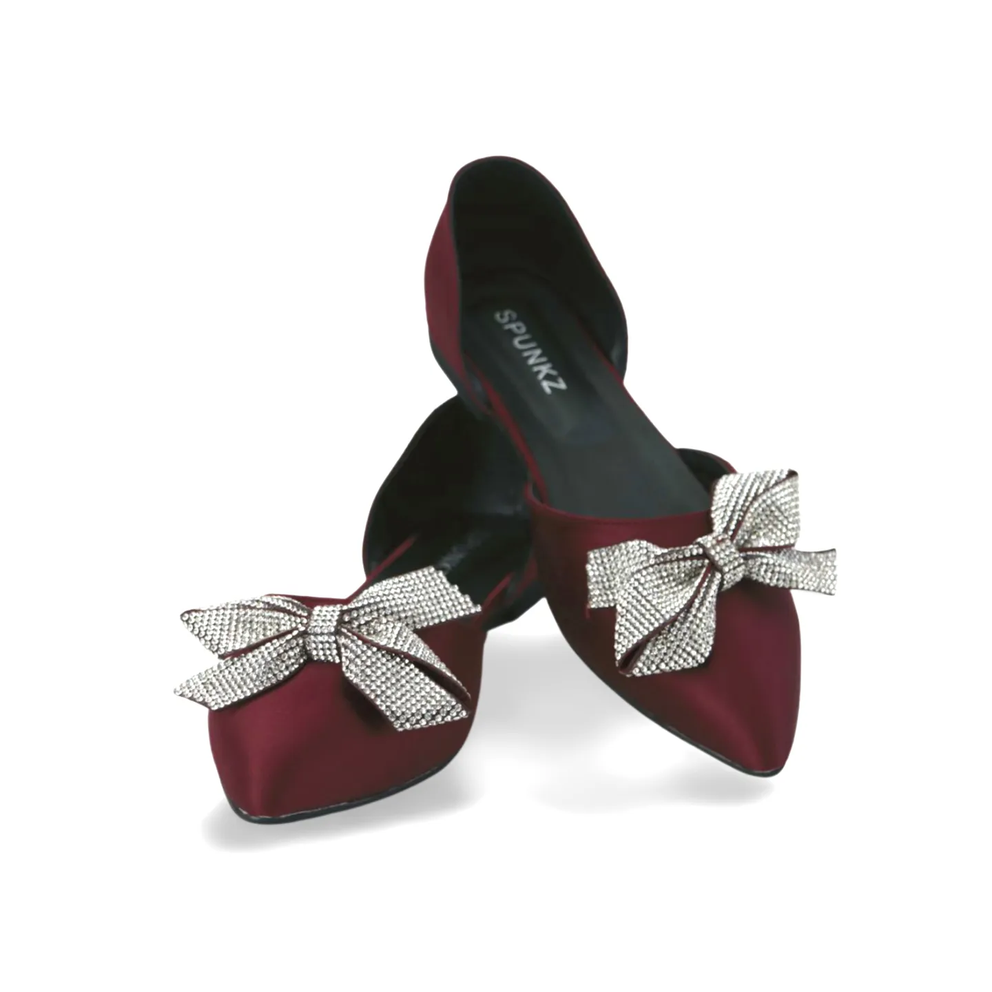 Stylish Satin Flats with Rhinestone Bow