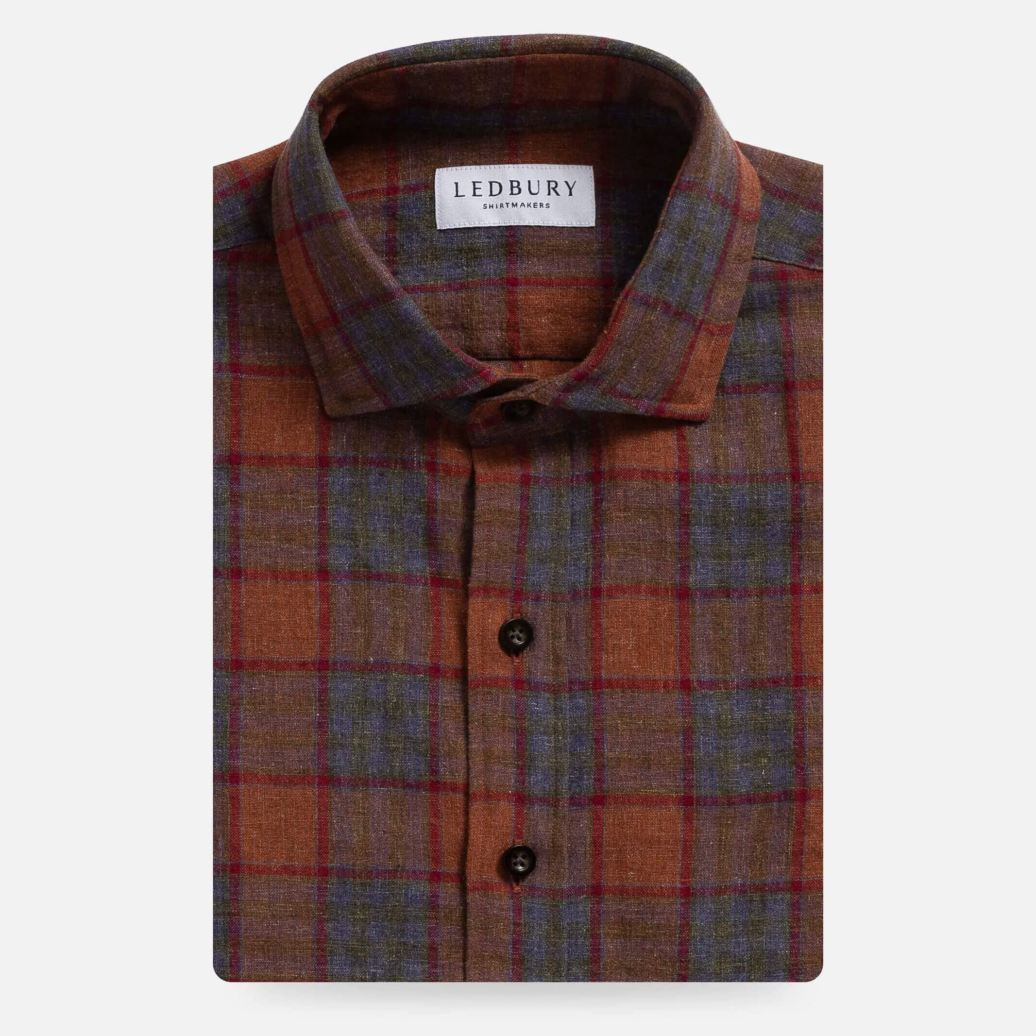 The Burnt Sienna Briese Linen Cotton Plaid Custom Shirt