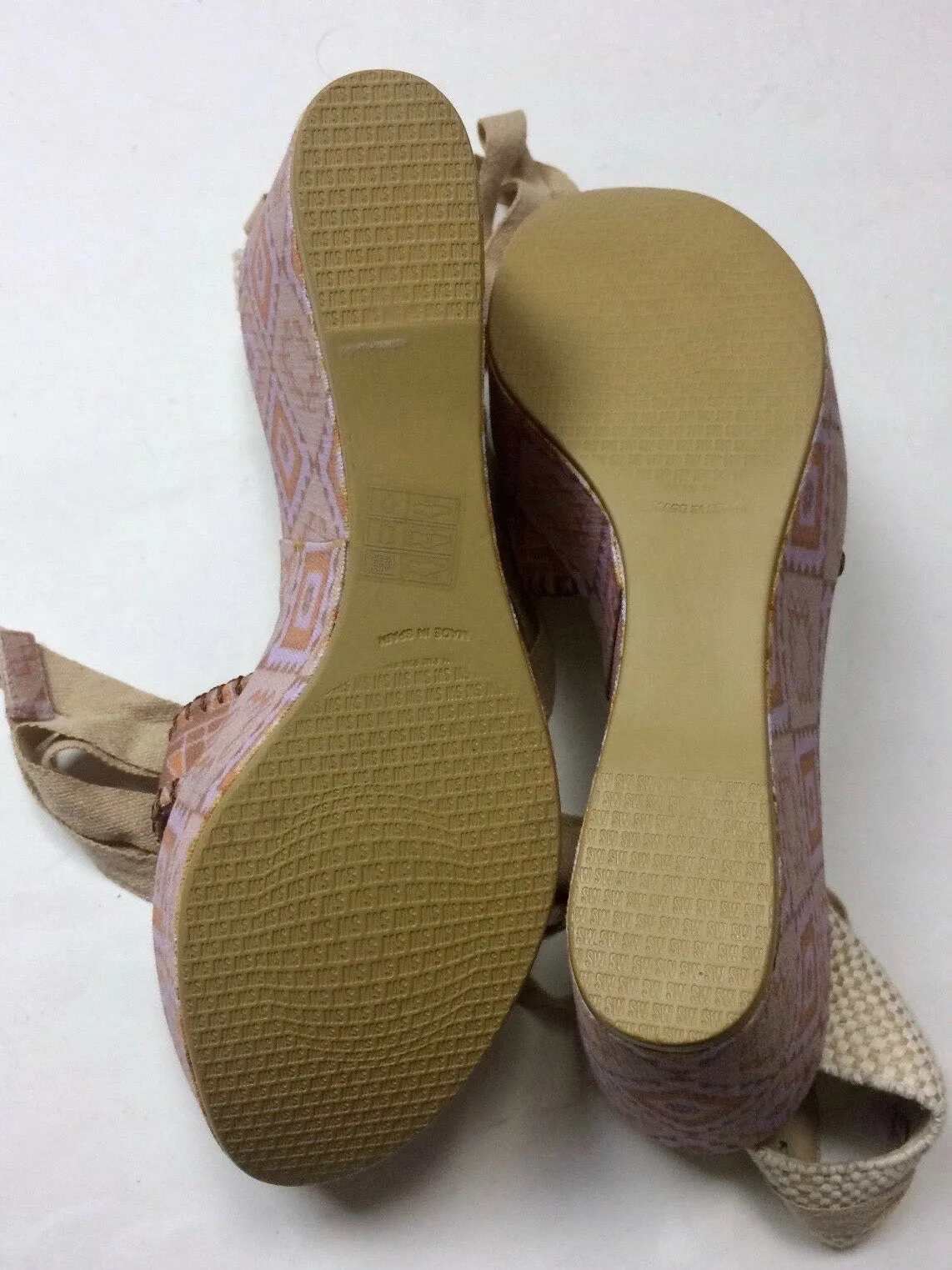 Theodora & Callum Size 40 (9/9.5) Pink & Tan Wedge Sandals NWOB