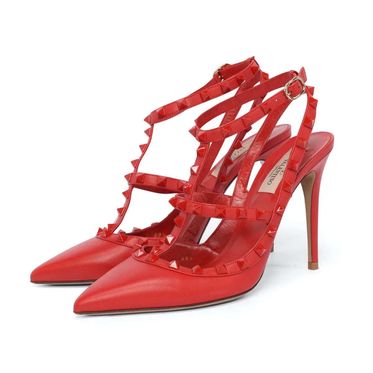 Valentino Red Calfskin Rockstud Cage Pumps 39.5