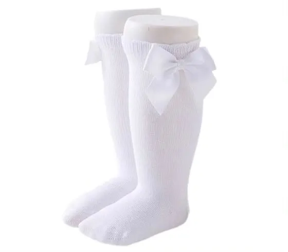 White Knee High Bow Socks