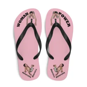 Woman Power Fabric Top Flip Flop Sandal Has Men Bow To Your Toes Pale Pink Color with Black Letters (NEW 2023-04)