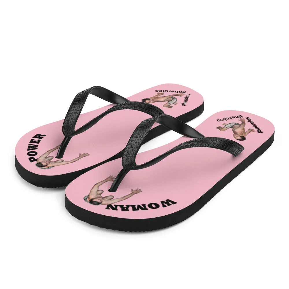 Woman Power Fabric Top Flip Flop Sandal Has Men Bow To Your Toes Pale Pink Color with Black Letters (NEW 2023-04)