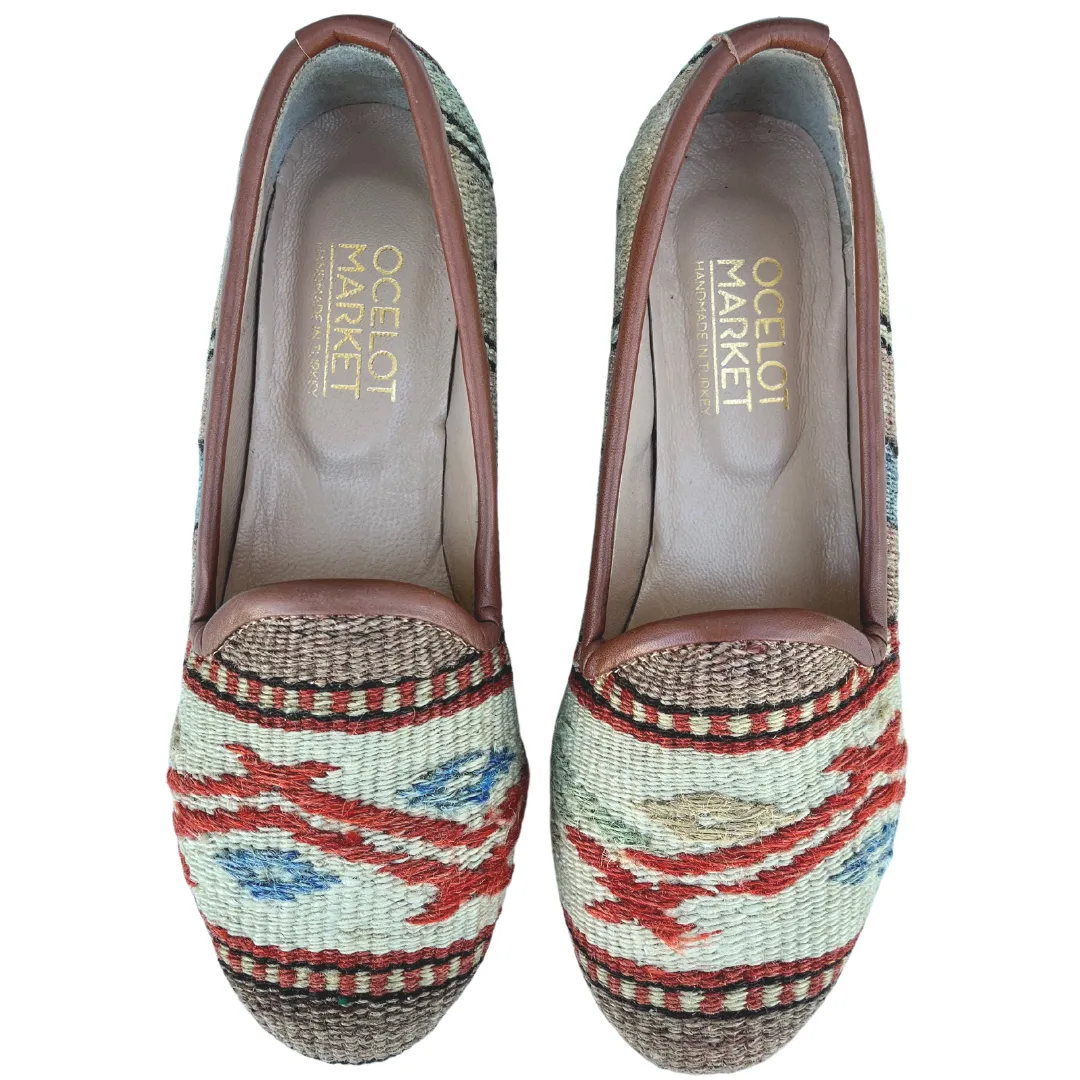 Women's Turkish Kilim Loafer Tan with Dark Orange