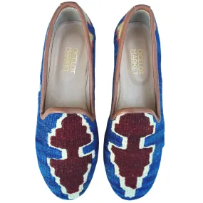 Women's Turkish Kilim Loafers | Blue & Maroon