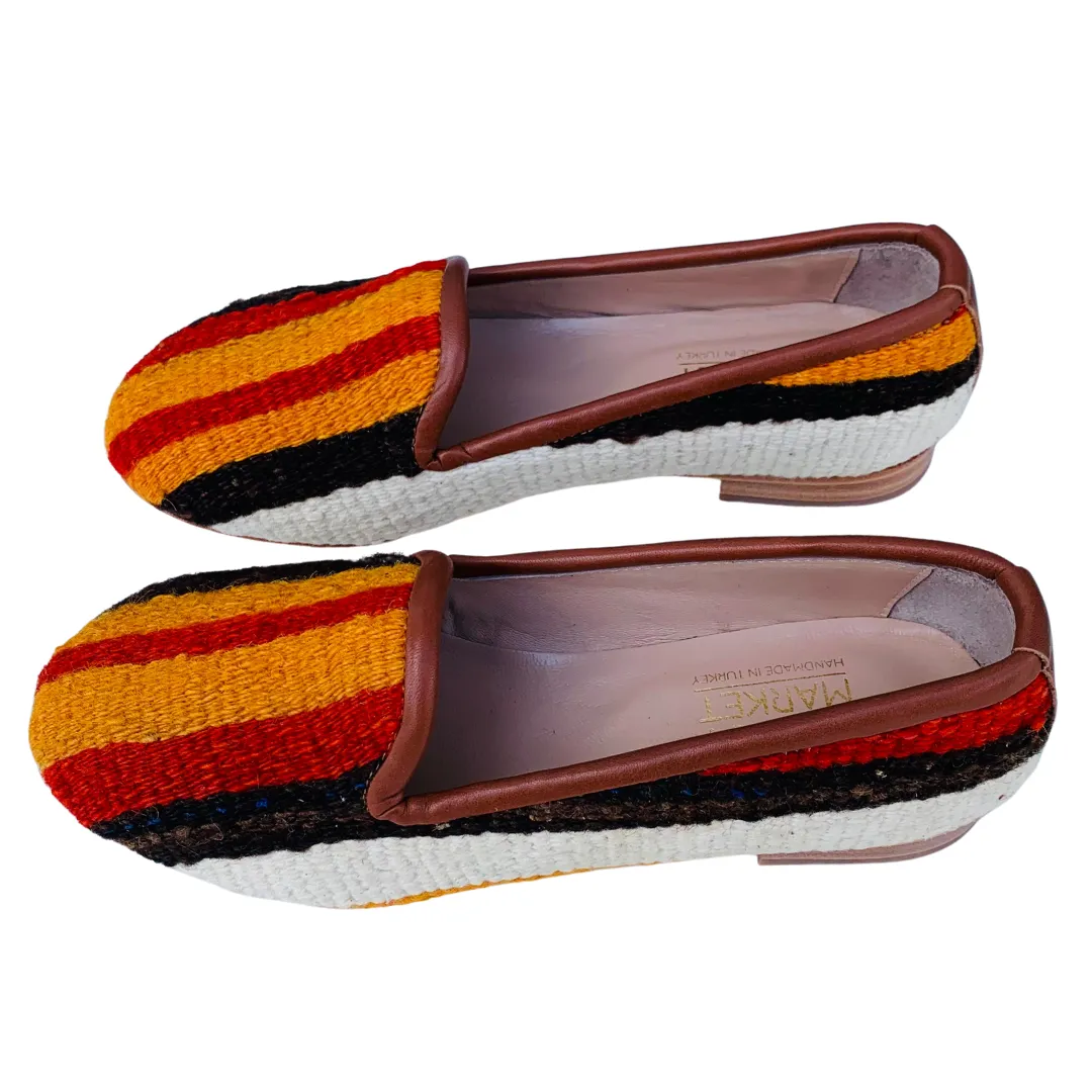 Women's Turkish Kilim Loafers | Orange & Red Stripes