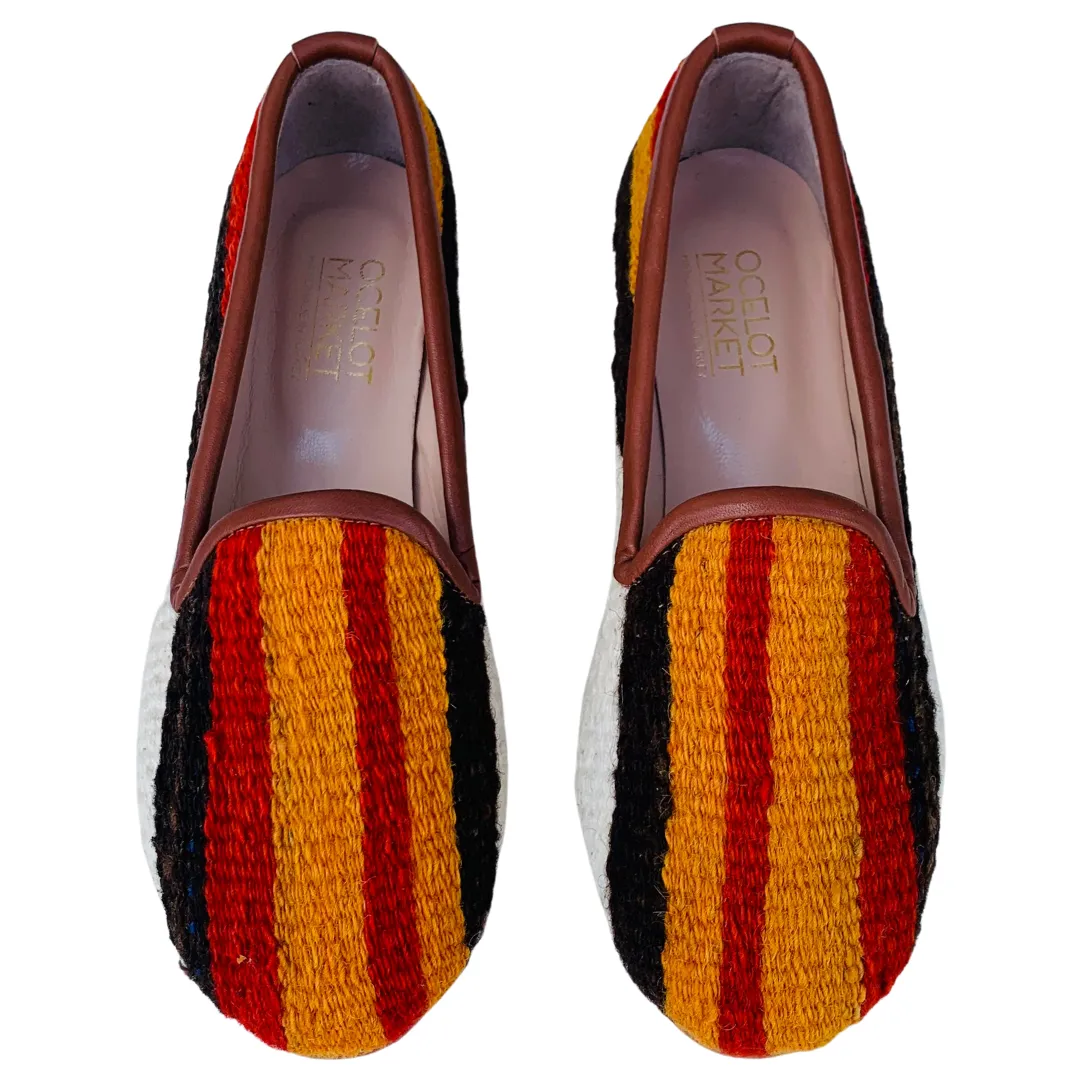 Women's Turkish Kilim Loafers | Orange & Red Stripes