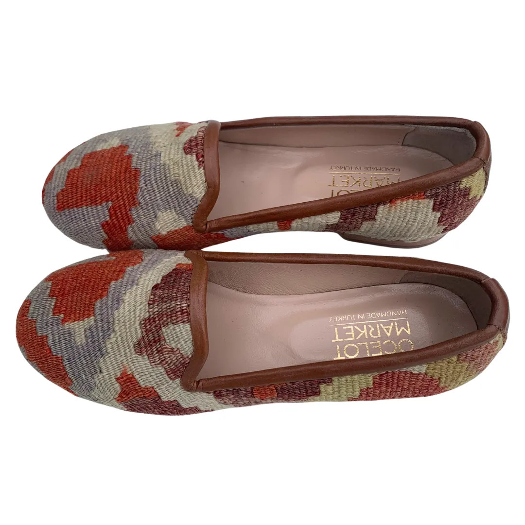 Women's Turkish Kilim Loafers Red, Lavender & Cream