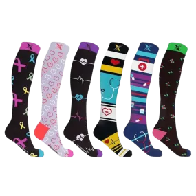 XTF Medical Prints Knee-High Compression Socks (6-Pairs)